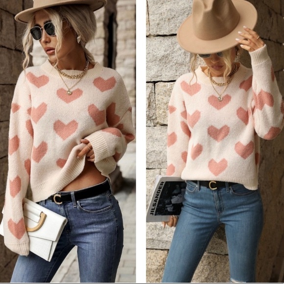 Heart Pattern Dropped Shoulder Sweater - Picture 1 of 4
